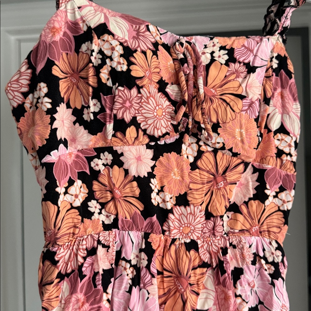Floral Pink and Black Mini Spring Summer Dress - Picture 4 of 13